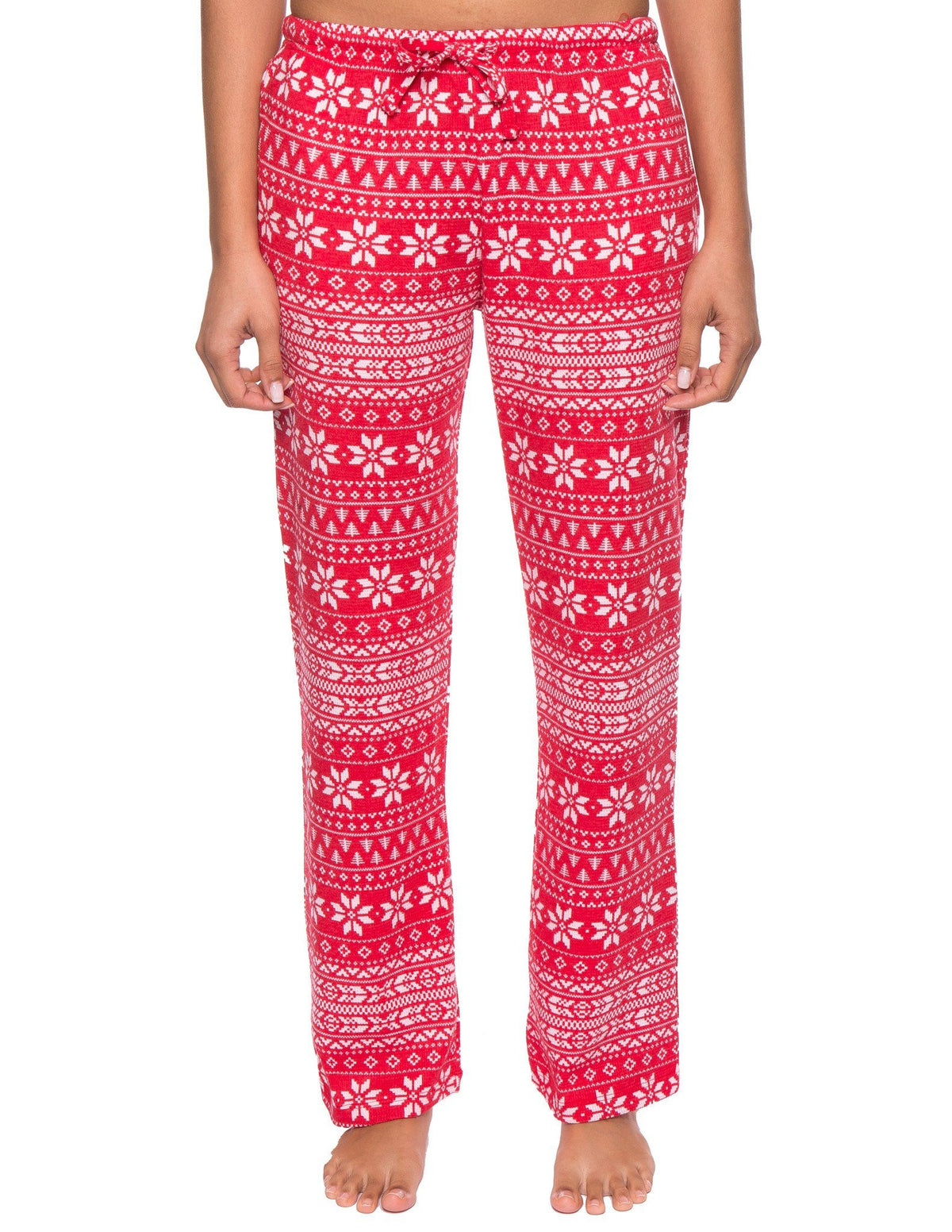 Women's Waffle Knit Thermal Lounge Pants - Fair Isle Red/White