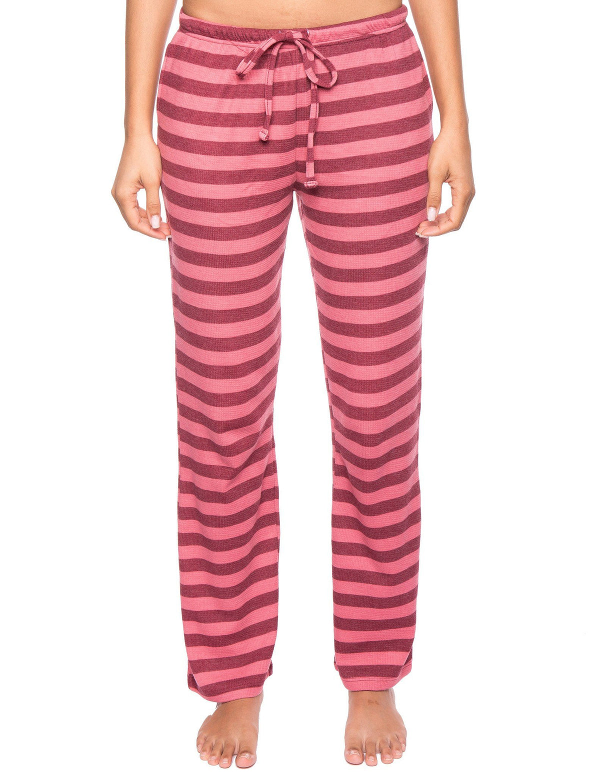 Women's Waffle Knit Thermal Lounge Pants - Stripes Pink