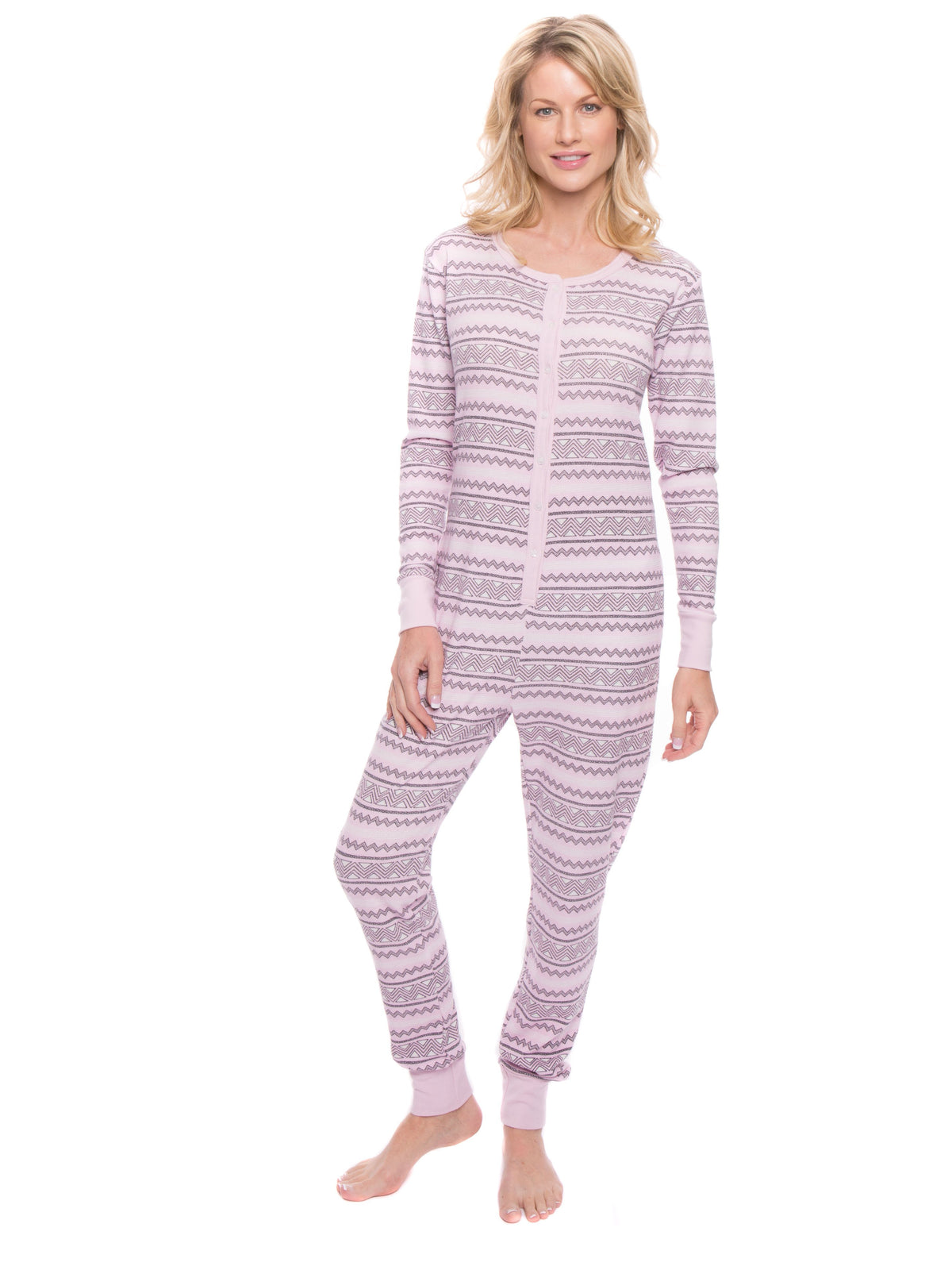 Women's Waffle Knit Thermal Onesie Pajama - Geo Nordic Lilac