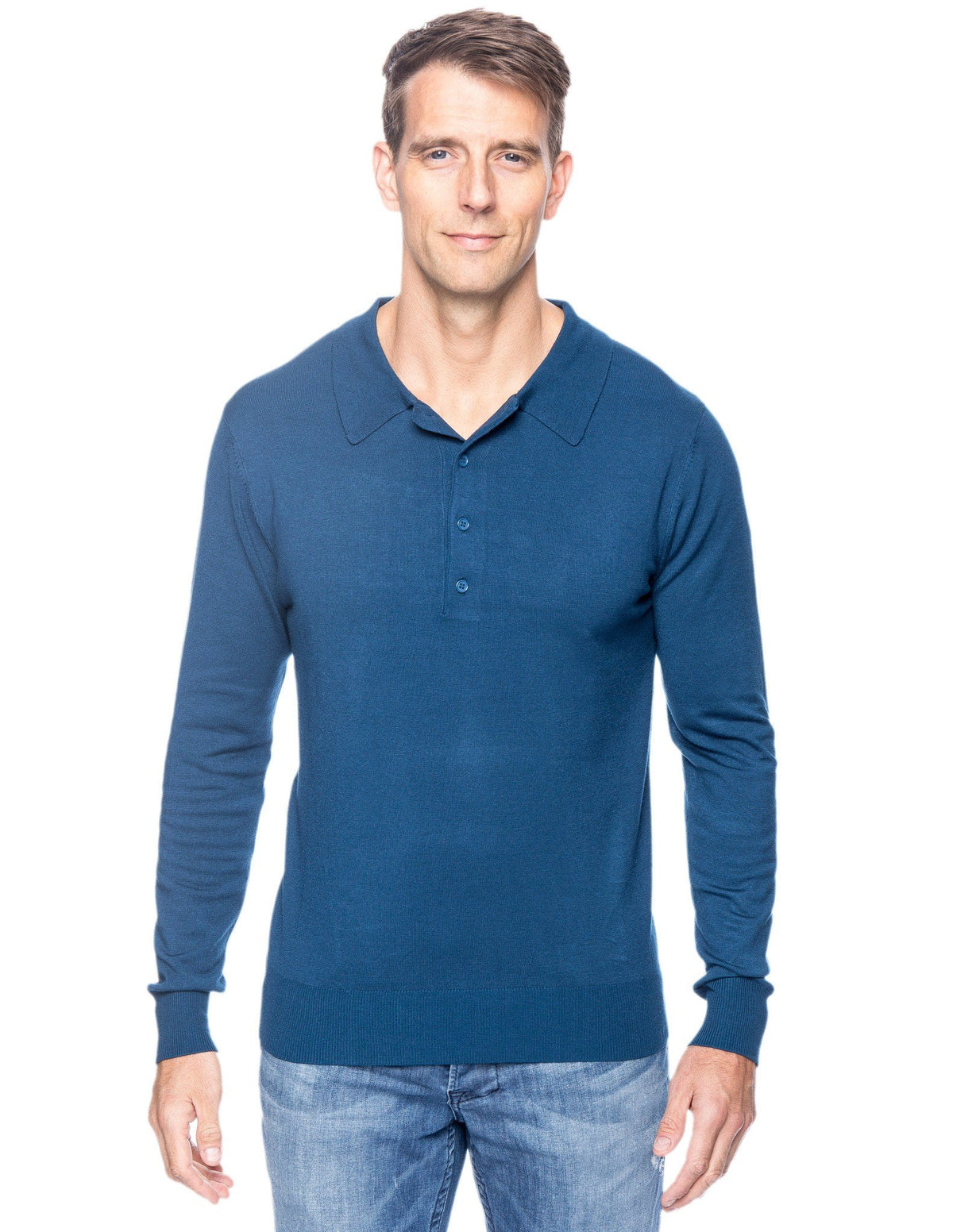 Men's Classic Knit Long Sleeve Polo Sweater - Teal