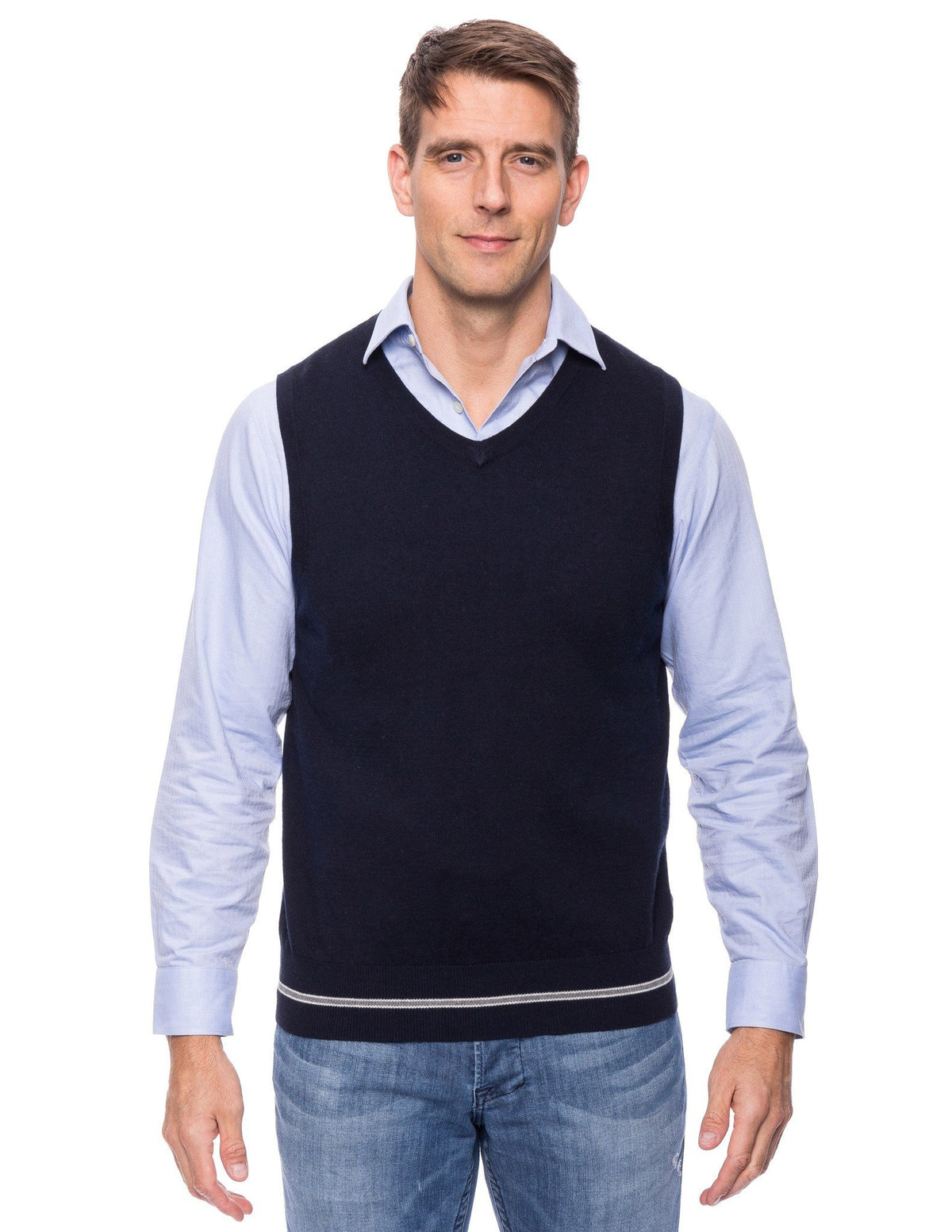 Gift Packaged Men's Cashmere Blend Sweater Vest - Denim
