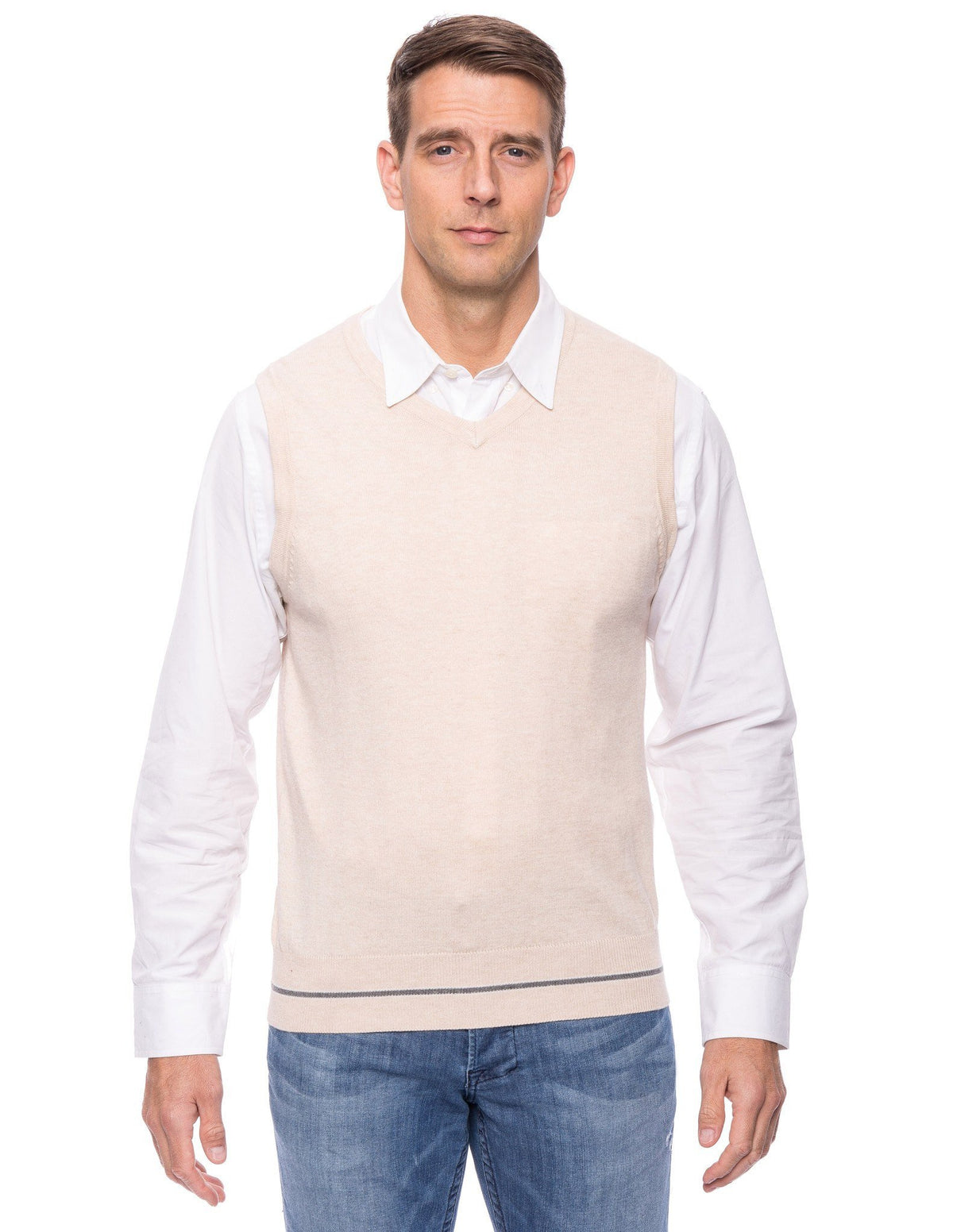 Gift Packaged Men's Cashmere Blend Sweater Vest - Stone
