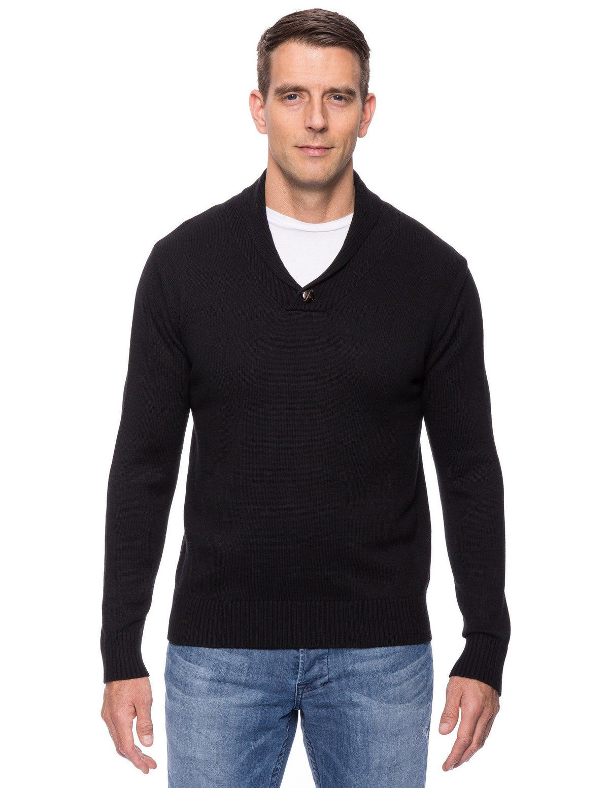 Men's Cashmere Blend Shawl Collar Pullover Sweater - Black