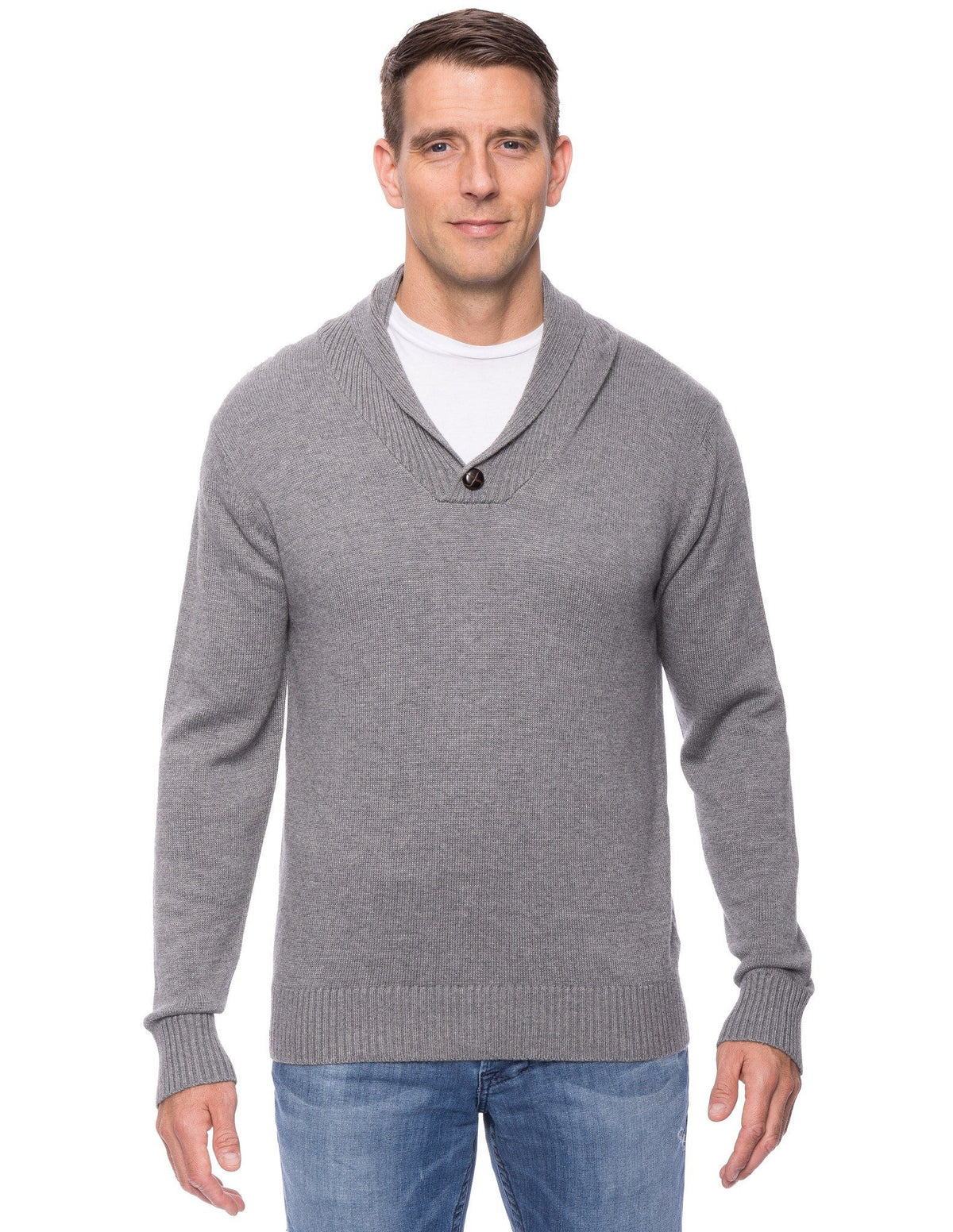 Men's Cashmere Blend Shawl Collar Pullover Sweater - Heather Grey