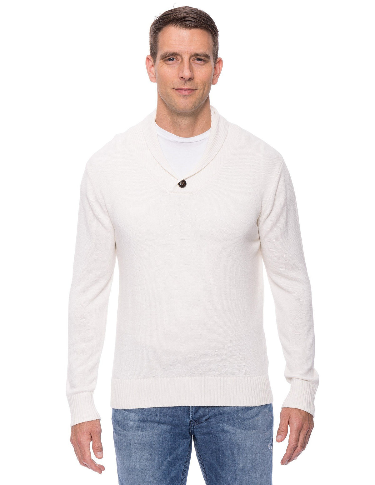 Men's Cashmere Blend Shawl Collar Pullover Sweater - Ivory