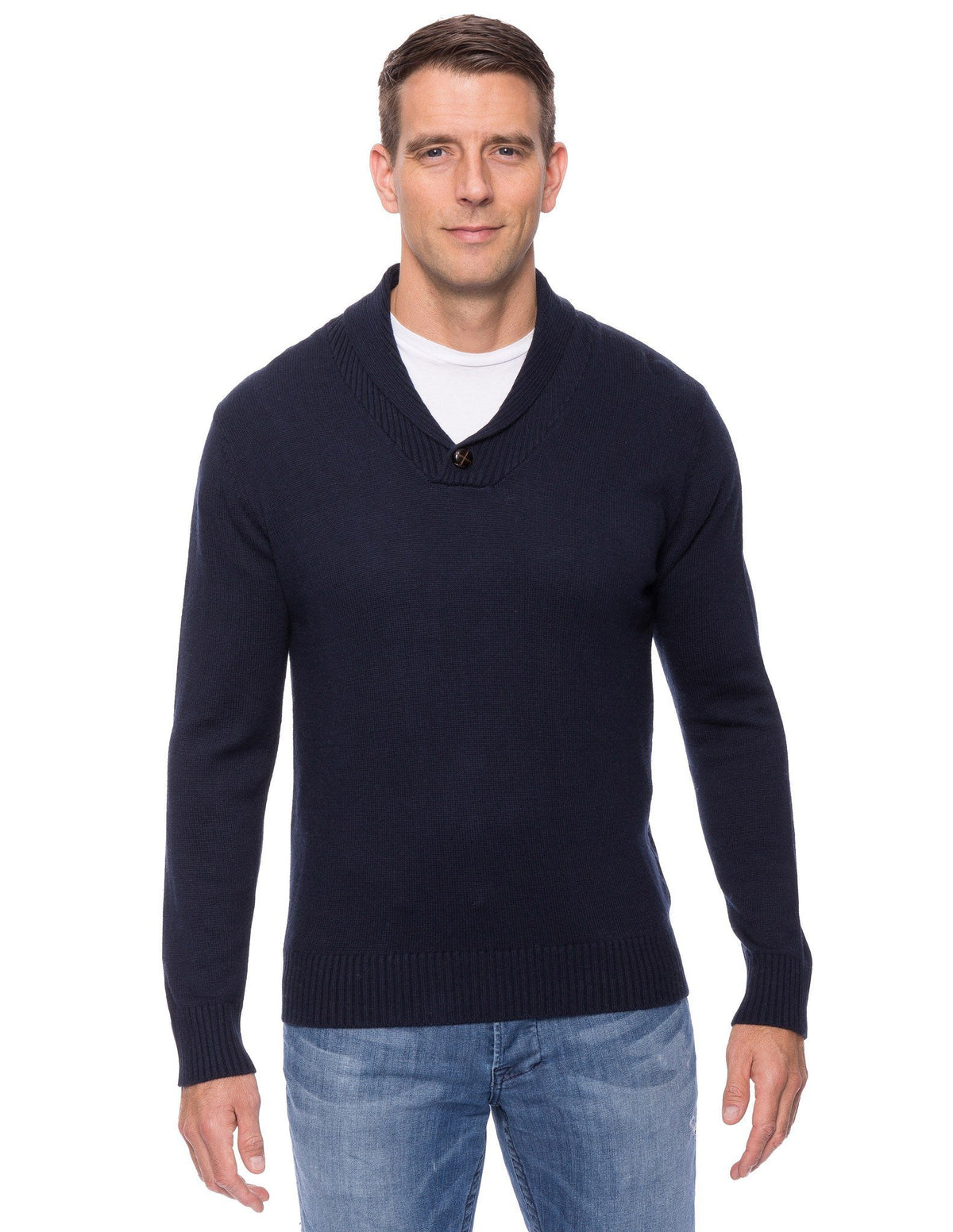 Men's Cashmere Blend Shawl Collar Pullover Sweater - Navy