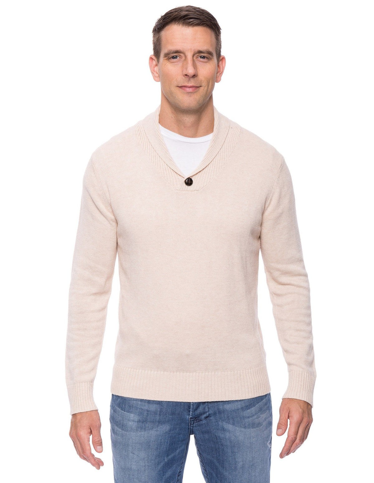 Men's Cashmere Blend Shawl Collar Pullover Sweater - Stone