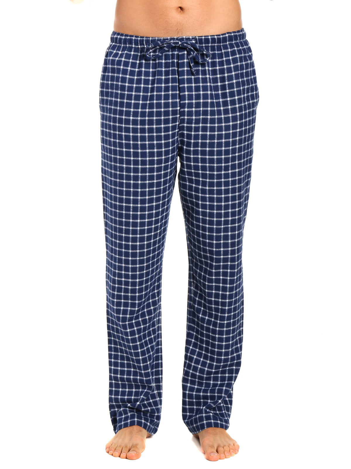 Men's 100% Cotton Flannel Lounge Pants - Checks Navy-Blue
