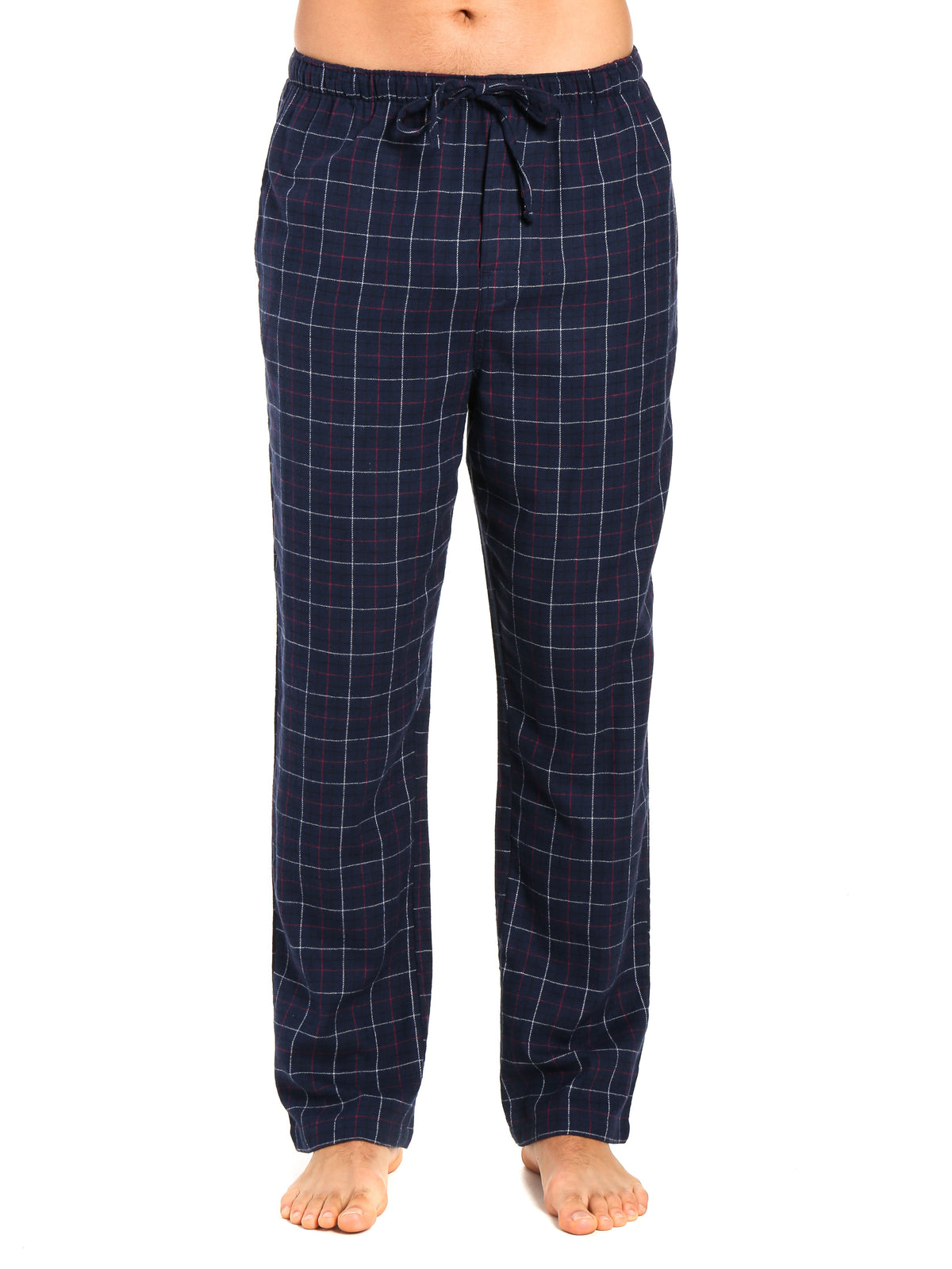 Men's 100% Cotton Flannel Lounge Pants - Plaid Navy-Multi