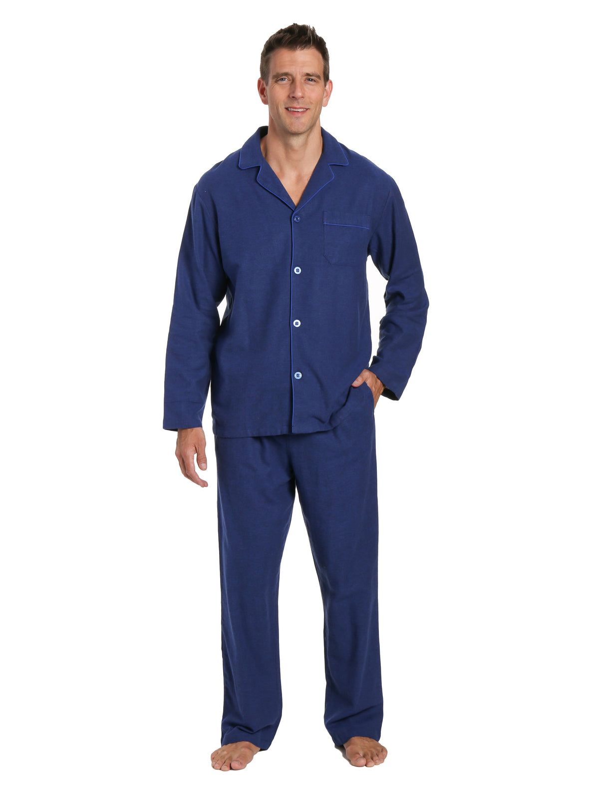 Men's 100% Cotton Flannel Pajama Set - Herringbone Navy