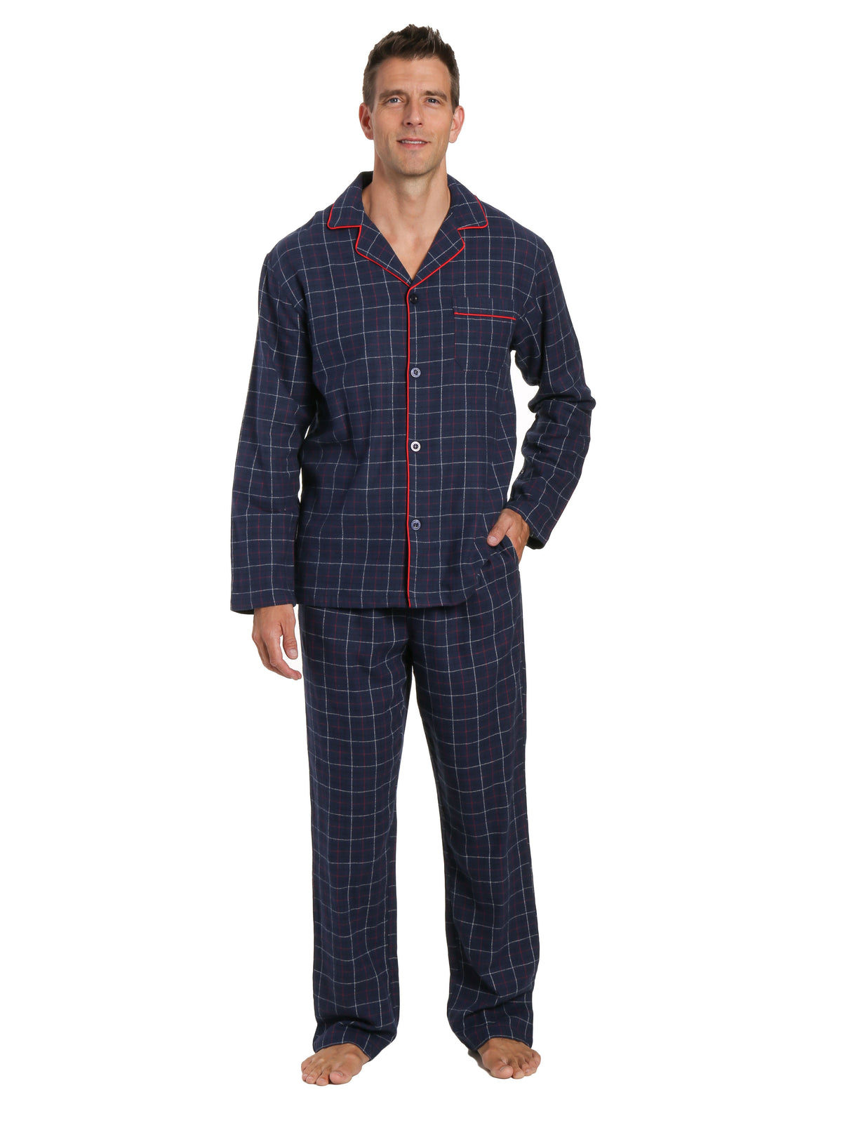 Men's 100% Cotton Flannel Pajama Set - Plaid Navy-Multi