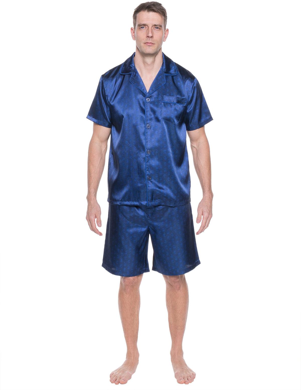 Mens Satin Short Sleepwear/Pajama Set - Paisley Blue