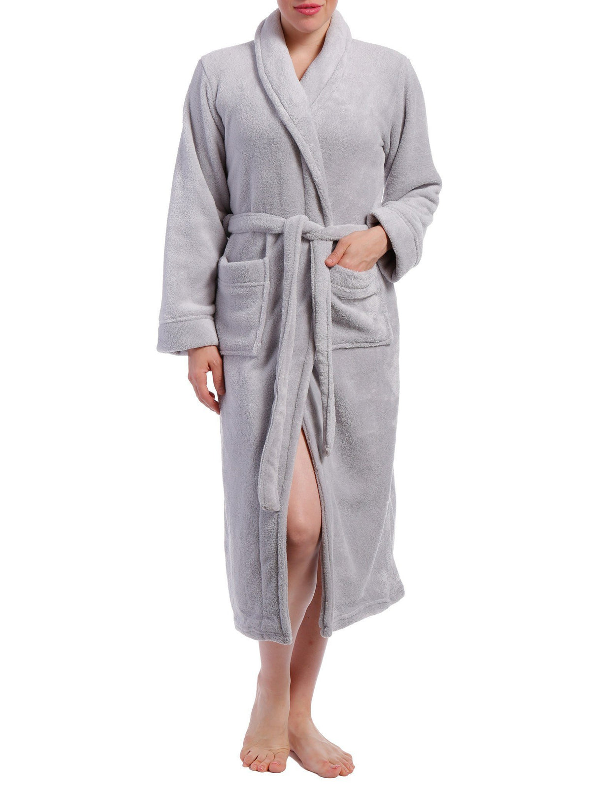 Women's Coral Fleece Plush Robe - Grey