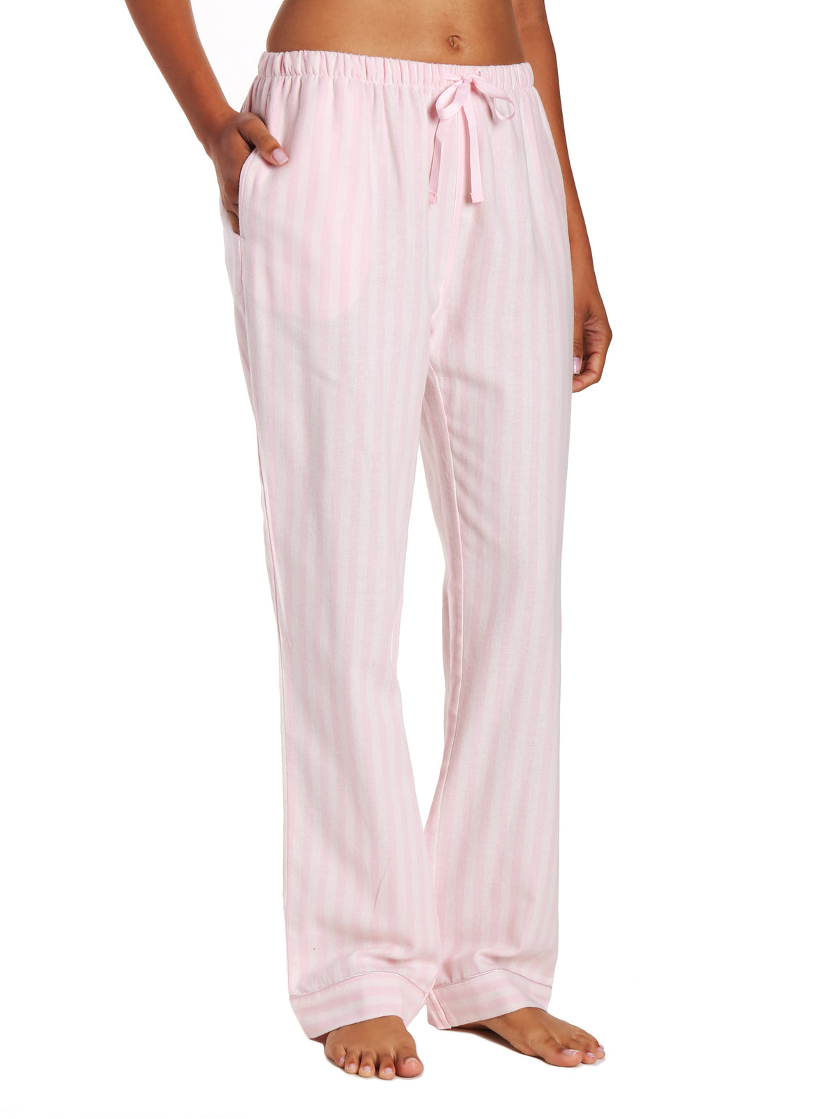 Womens 100% Cotton Lightweight Flannel Lounge Pants - Stripes Pink