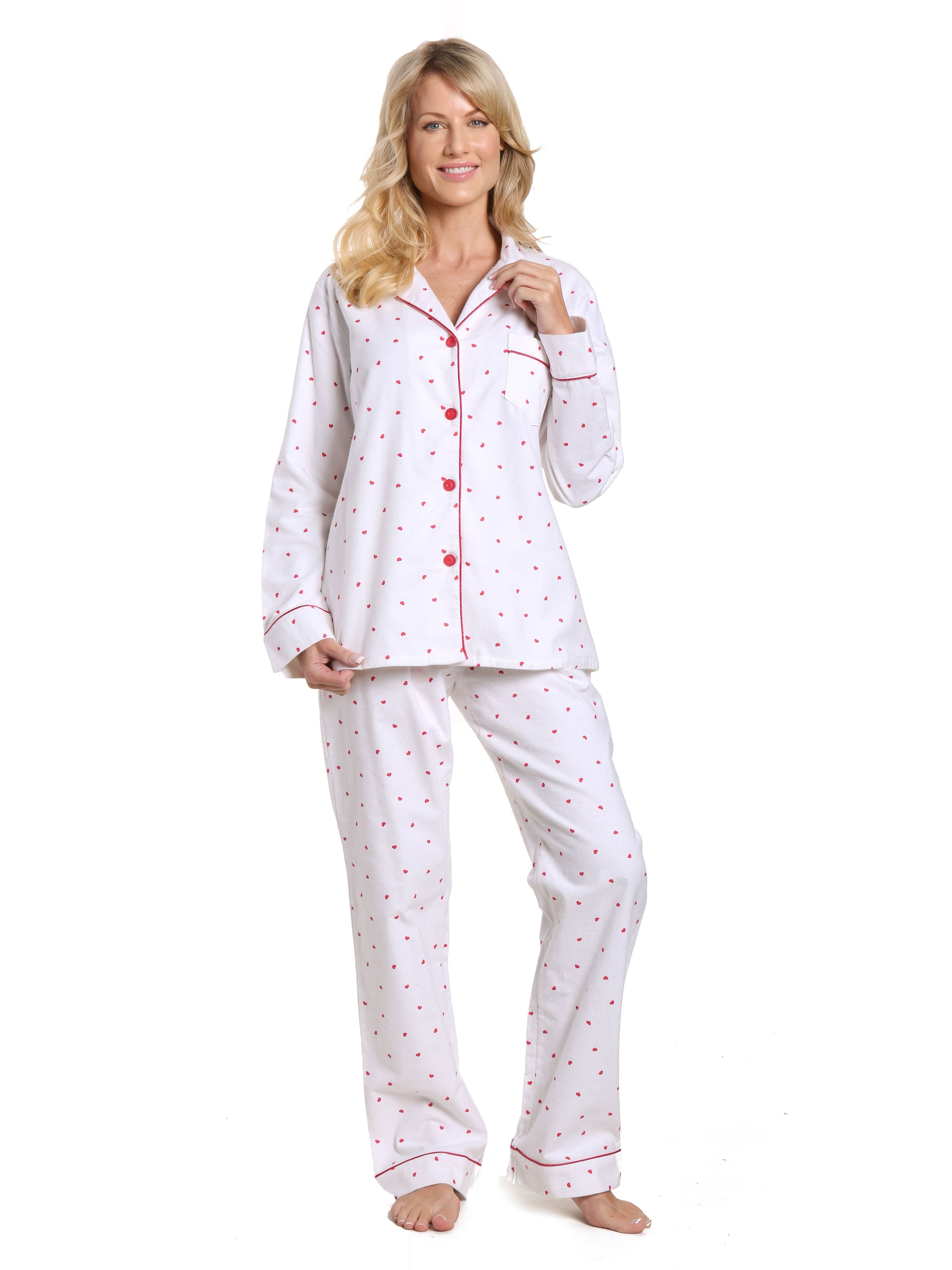 Women's 100% Cotton Flannel Pajama Sleepwear Set - Little Hearts