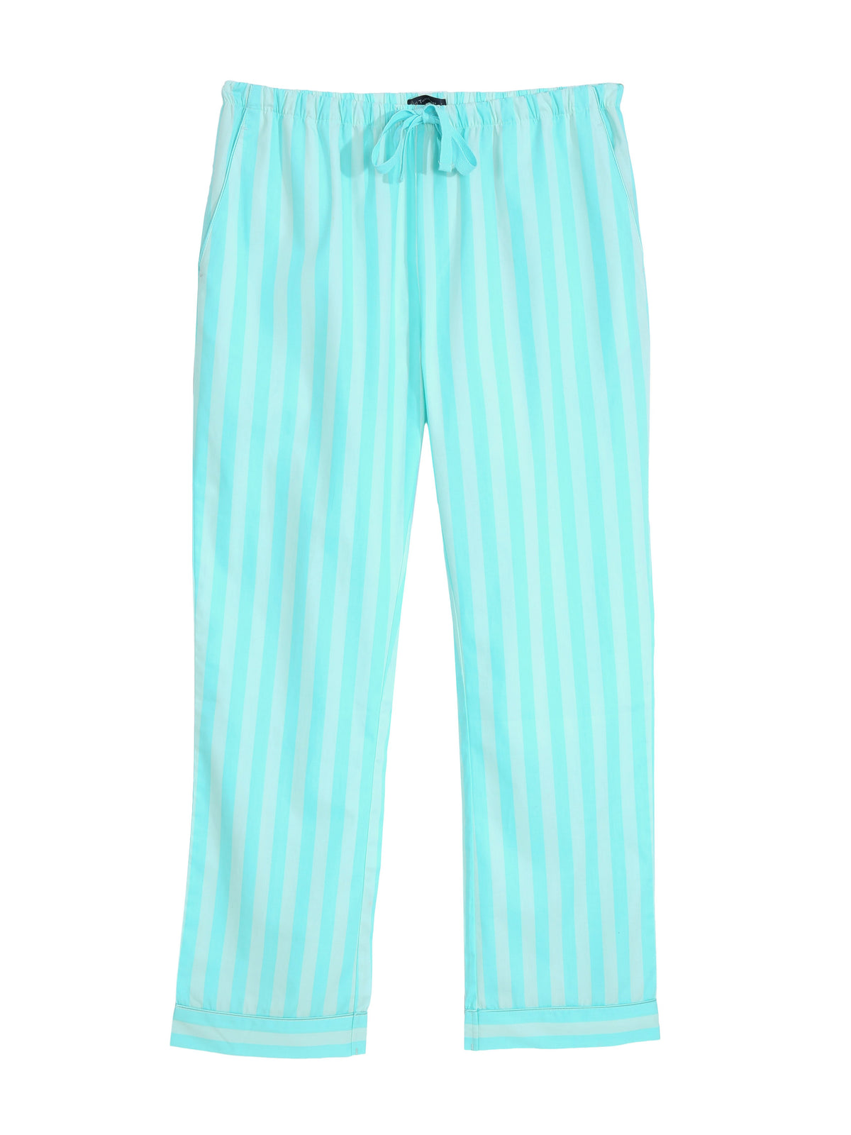 Womens 100% Cotton Poplin Lounge Pant - Stripes Aqua