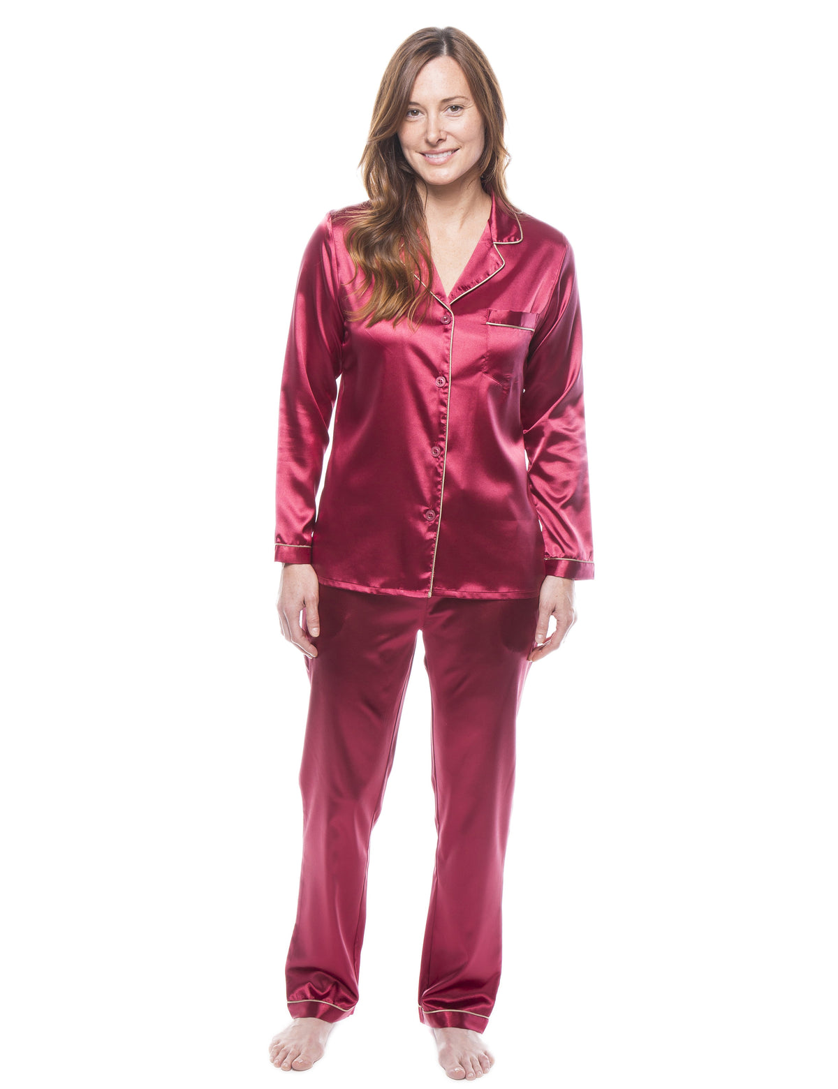 Women's Satin Pajama/Sleepwear Set - Burgundy