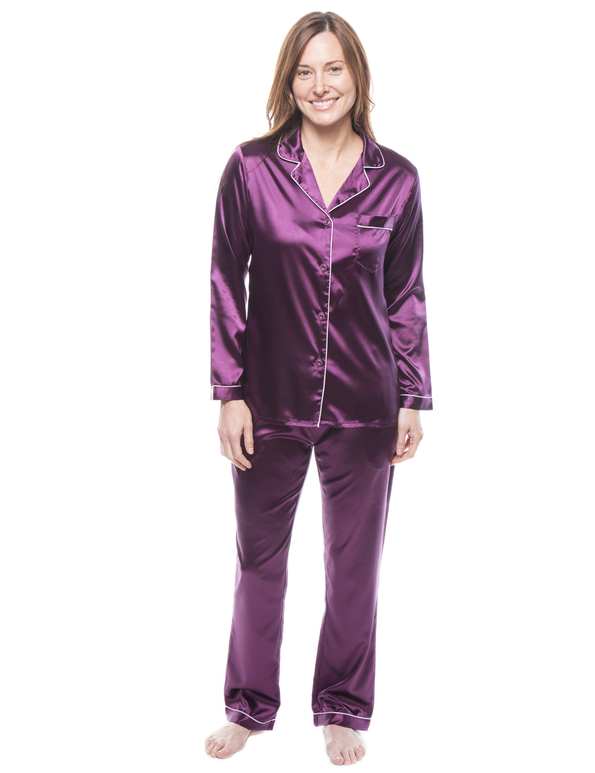 Women's Satin Pajama/Sleepwear Set - Dark Purple