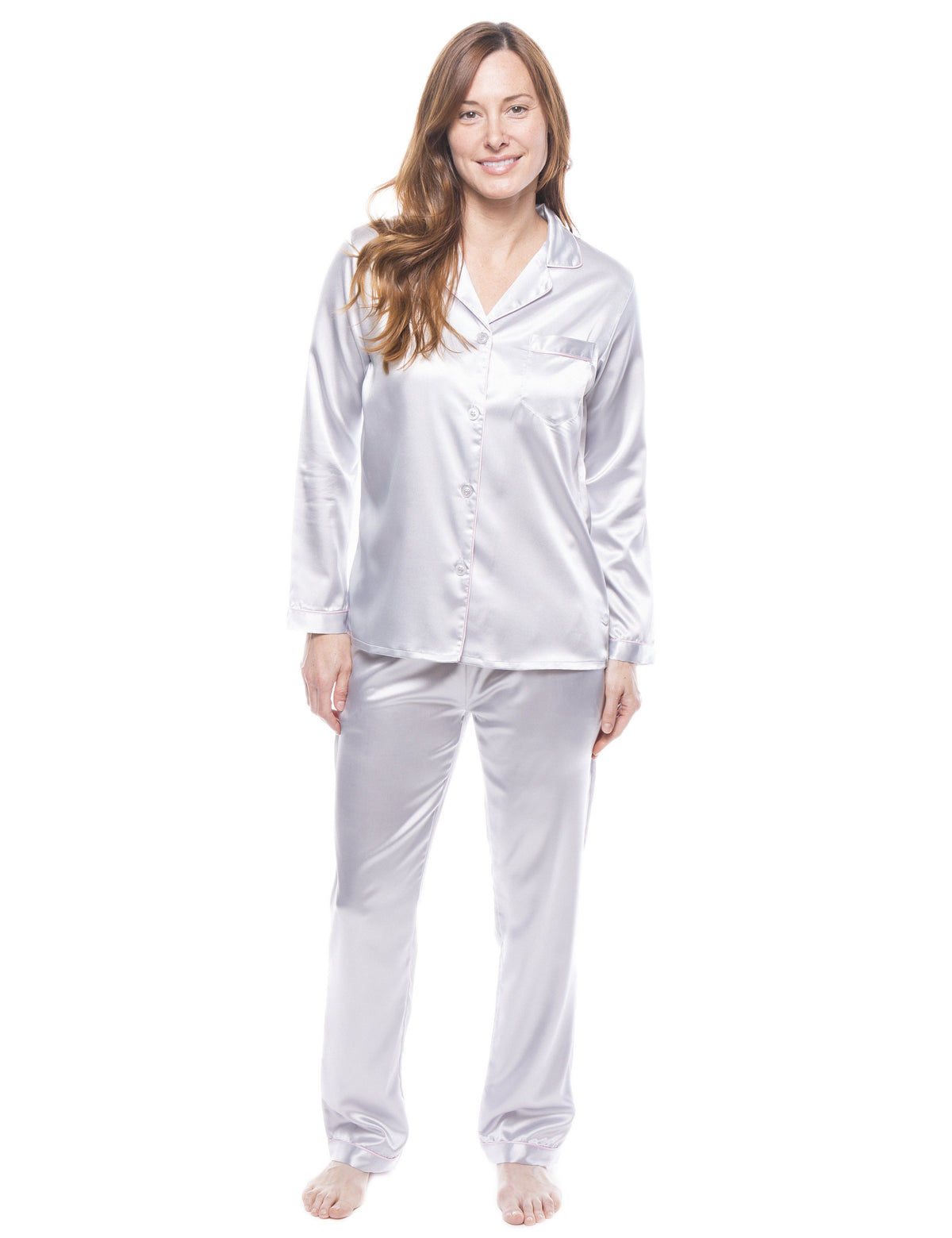 Women's Satin Pajama/Sleepwear Set - Light Grey